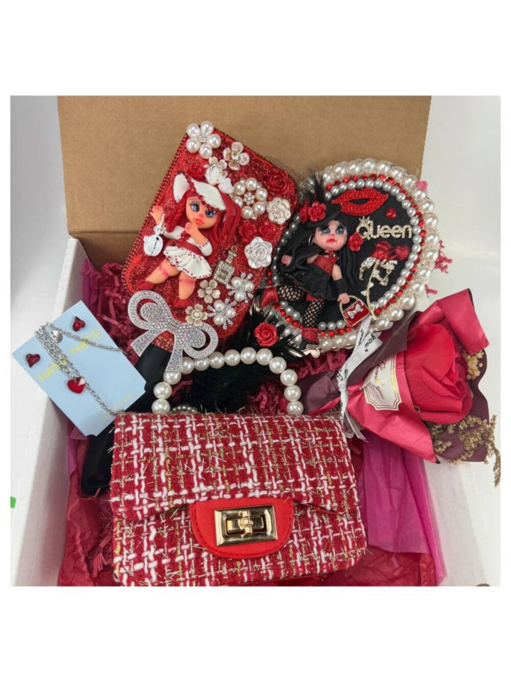 Birthday Gift Set for Her | Mirror, Brush, Jewelry & Soap Roses